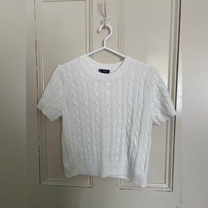 100% cotton GAP White Cable Knit short-sleeve crewneck Sweater petite large